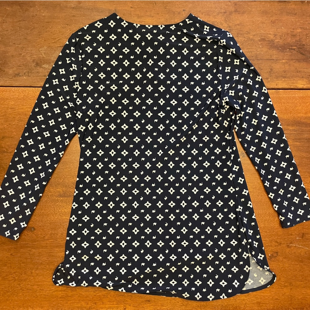 Navy Ralph Lauren stretchy 3/4 sleeve white geometric work top size S - Picture 3 of 5